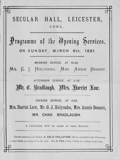 Programe for Opening of Secular Hall, image from LSS archive